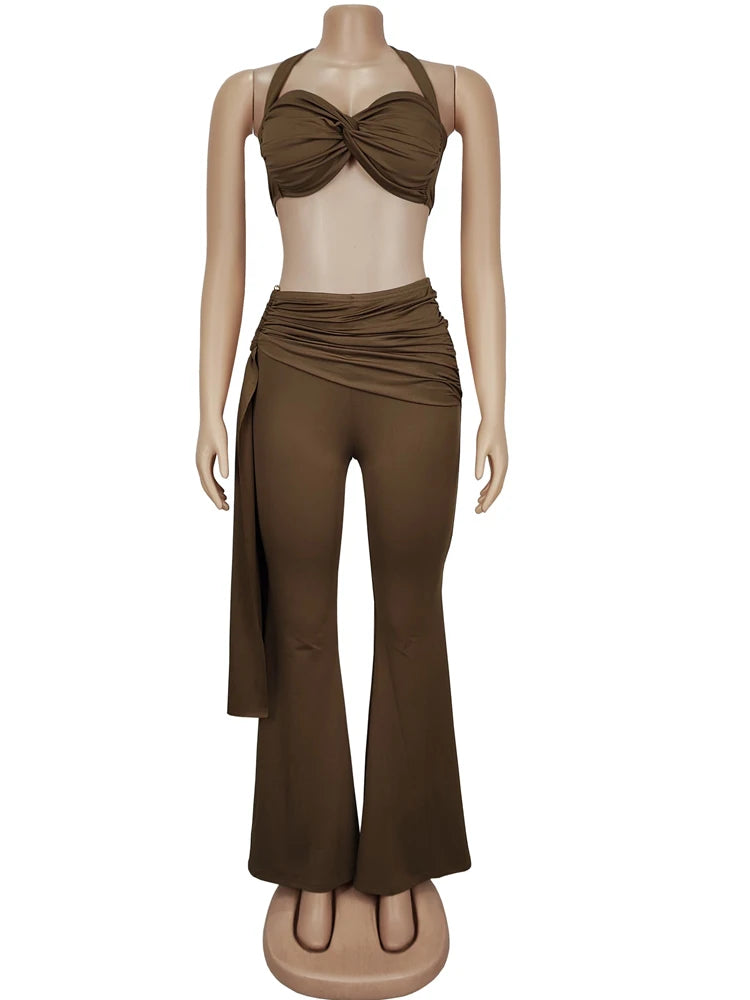 Chic Twist Front Crop Top Set