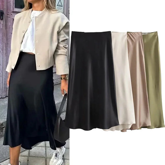 Black high waist Satin Skirt