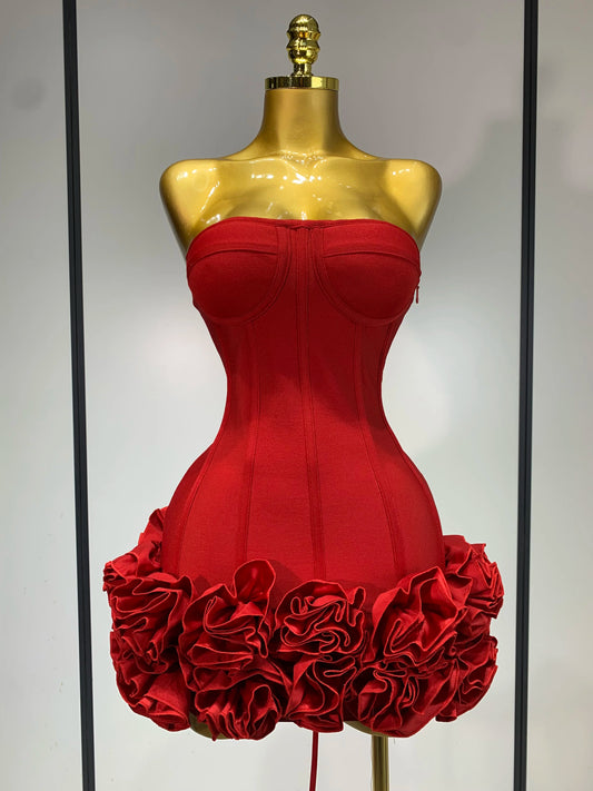 Flower Embellished Bandage Mini Dress