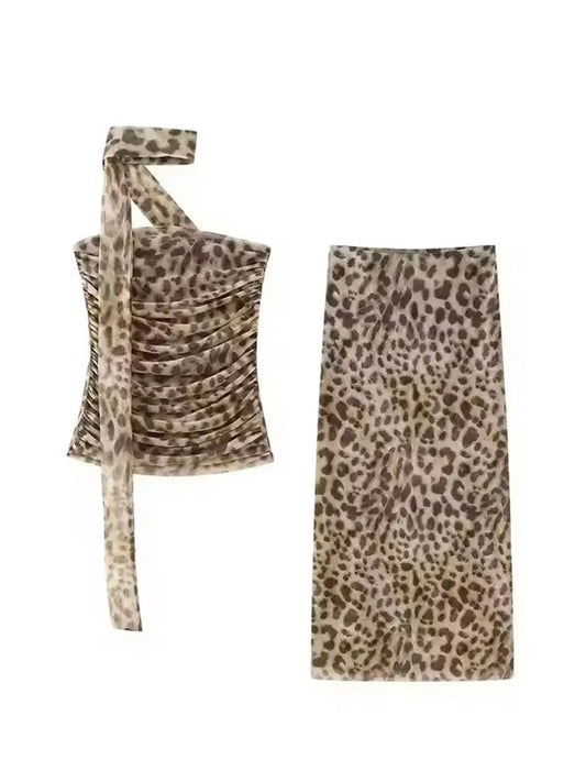 Leopard Print Midi Skirt Set